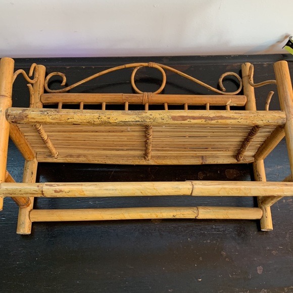 VTG MCM Bamboo Rattan hanging shelf Rack w/rod plant stand table top Boho granny - Picture 9 of 12